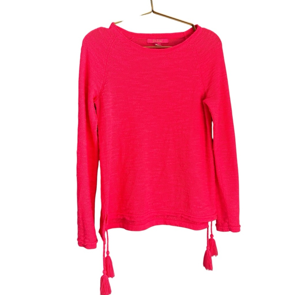 Lilly Pulitzer Hot Pink Light Sweater with‎ tassels size Small